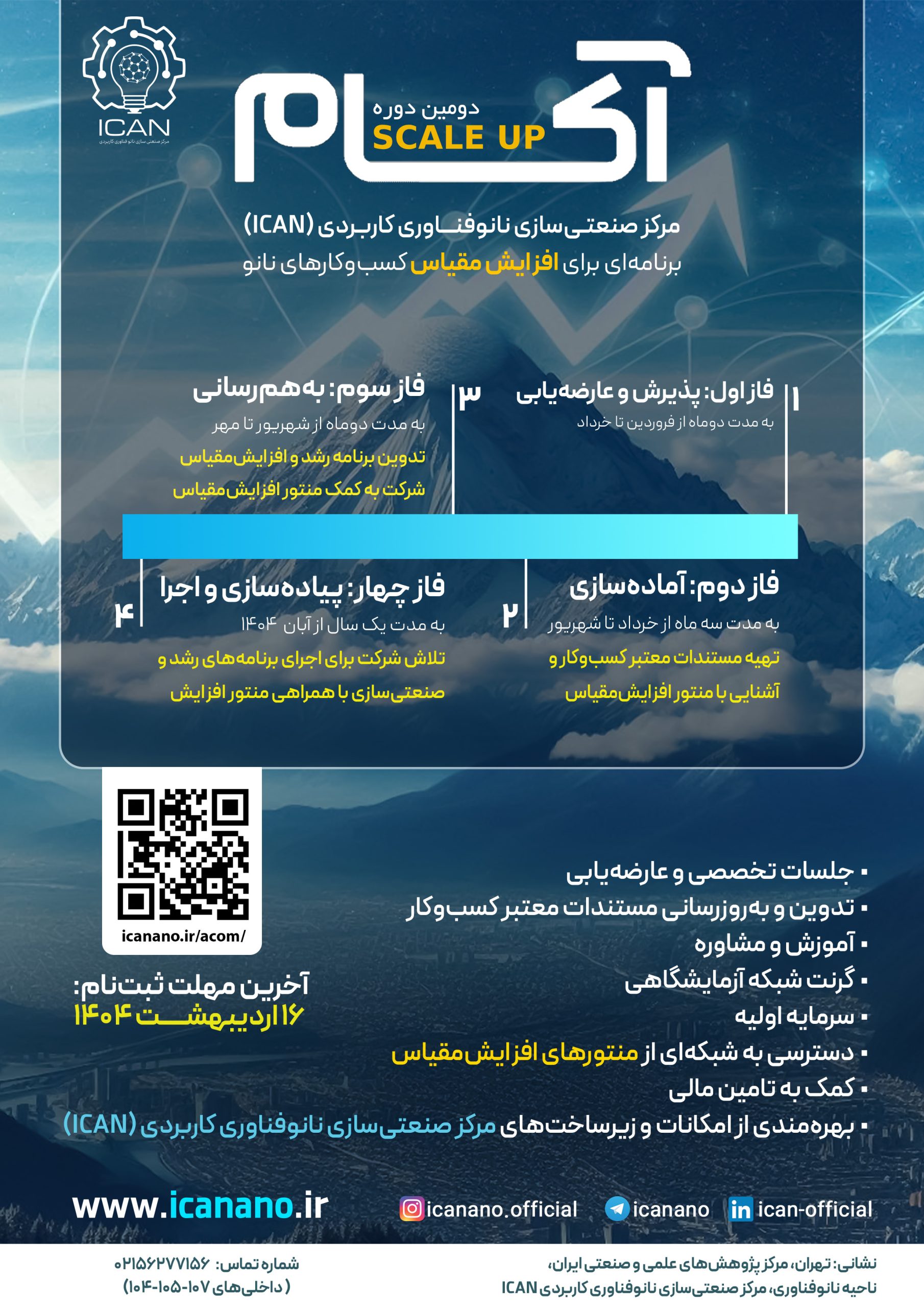 دومین دوره برنامه آکام؛ برنامهای برای افزایش مقیاس کسبوکارها در حوزه فناوری نانو 1 پوستر آکام دومین دوره
